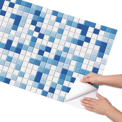 Coloray Meubel Wrap Folie - Blauw Meubelfolie - 65x130 cm - Meubel Wrap Folie Blauw mozaïek - Plakfolie Meubels - Geometrische Meubelfolie - Decoratiefolie Zelfklevend - Slaapkamer decoratie - Achtergronden en patronen