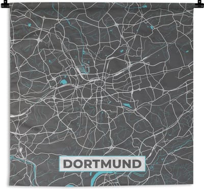 Wandkleed - Wanddoek - Plattegrond – Dortmund – Blauw – Stadskaart – Kaart - Duitsland - 180x180 cm - Wandtapijt