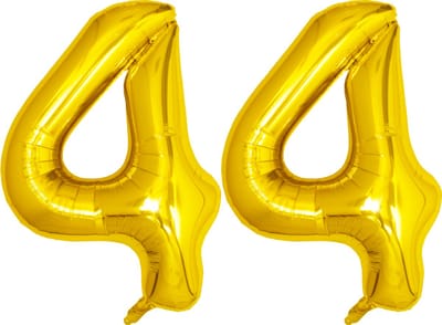 Folie Ballon Cijfer 44 Jaar Goud Verjaardag Versiering Helium Cijfer Ballonnen Feest versiering Met Rietje - 86Cm