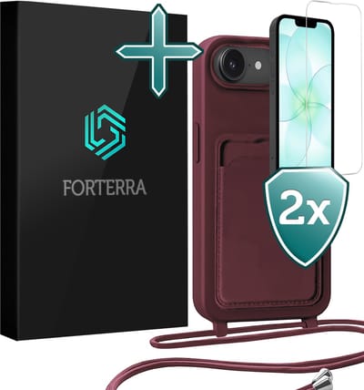 Hoesje Geschikt voor iPhone 17e Case Siliconen Hoes Met Koord Met 2x Screenprotector - Hoes Geschikt voor iPhone 17e Met Telefoonkoord Hoesje Backcover - Aubergine