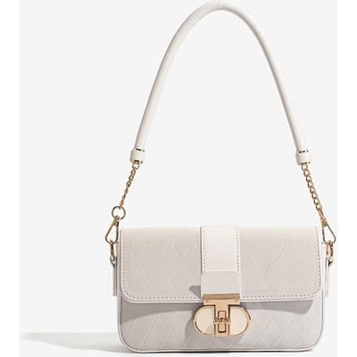 Textured Diamond Vierkante Tas Nieuwe Perzik Oolong Franse Okseltas Niche Ruit Enkele Schouder Crossbody Tas voor Vrouwen white