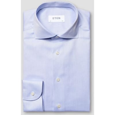 Katoenen Eton overhemd effen lichtblauw slim fit