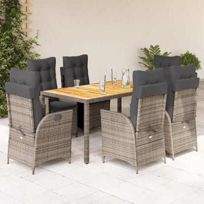 vidaXL - 7-delige - Tuinset - met - kussens - poly - rattan - grijs