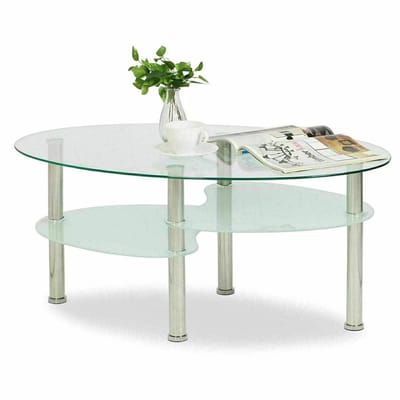 Linkforu - Glazen salontafel - 3 niveaus - Banktafel – Bijzettafel - Transparant Zwart –Wit - 90x50x45cm