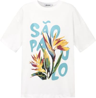 Tropical Sao Paulo Graphic Tee – Oversized T-shirt met Print – Comfortabele Top met Zomerse Vibe - Wit - Maat L