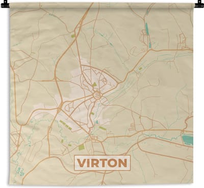 Wandkleed - Wanddoek - Plattegrond - Kaart - België - Vintage - Virton - Stadskaart - 180x180 cm - Wandtapijt