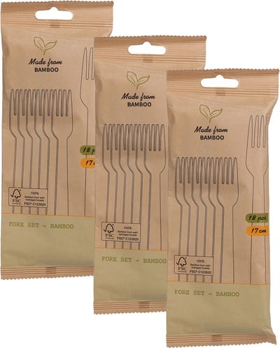 BBQ/verjaardag/camping wegwerp bestek - vorken - 54x - bamboe - 17 cm