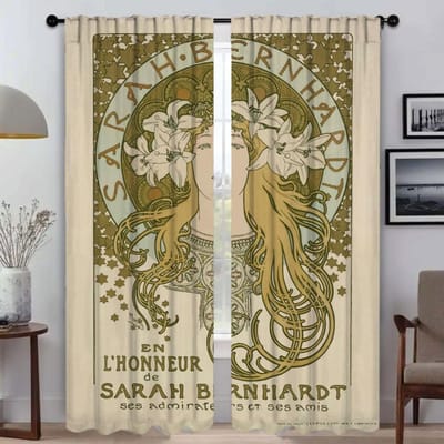 Alphonse Mucha Keukengordijnen voor Woonkamer Shades Verduisterende Gordijnen 2 Stuks Raamgordijn Halloween Decoratie Jaloezieën W50xH70cmx2pcs-CL beige
