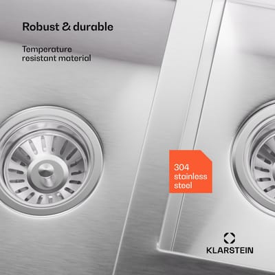 Klarstein Roestvrijstalen wasbak 100x45 cm voor de keuken, incl. overloop & zeef - perfecte maat & materiaal voor je keukenbehoeften - ideaal voor de kraan in je keuken
