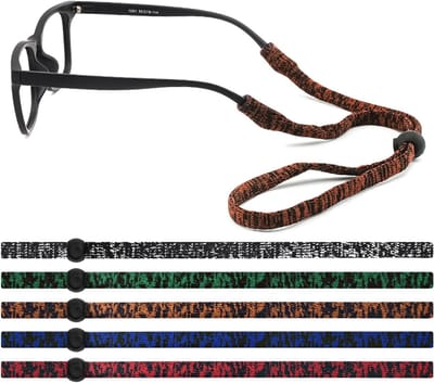 Verstelbare brillenkoord set van 5, antislip brillenketting voor sport, goede zweetabsorptie, multicolor en geschikt voor mannen en vrouwen