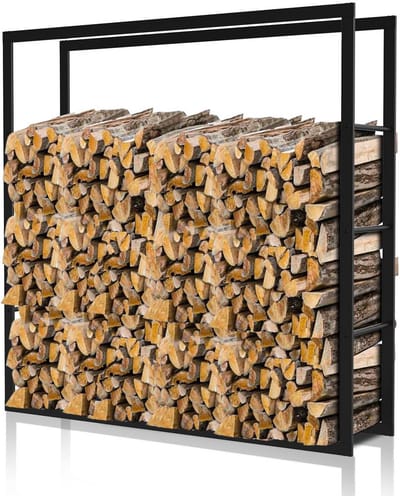 Brandhoutrek voor buiten 150 x 60 x 25 cm - Stabiele metalen houtopslag in zwart