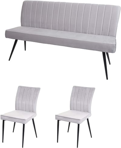 Eetkamer set MCW-K16, set van 2 stoelen + bank Eetkamergroep Zitgroep Eetkamerset, fluweel metaal ~ lichtgrijs