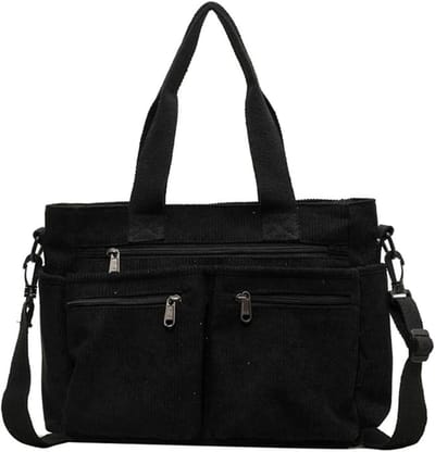 Famanu - Tote Bag Draagtas Van Koord Damesschoudertas Grote Shopper Schoudertassen Handtas Voor Werk Kantoor Reizen School (Zwart)