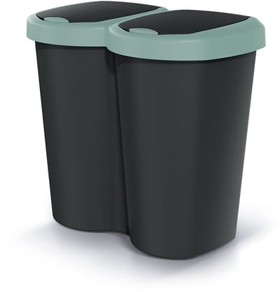 Compacta B Duo - Prullenbak - 40L - één compartiment twee deksels - Zwart / Groen