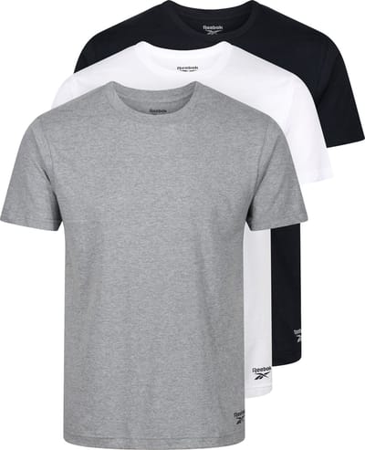 Reebok - Crew Neck Basic T-shirt - 3 pack - Maat S - Santo - Zwart/Wit/Grijs
