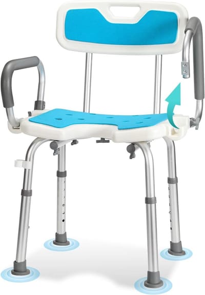 Douchestoel - Badkruk - Veilig Douchen - In Hoogte Verstelbaar - Max 136 kg - Blauw Wit