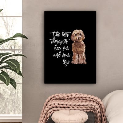 Canvas Schilderij Quotes - Spreuken - Hond - The best therapist has fur and four legs - 60x80 cm - Wanddecoratie