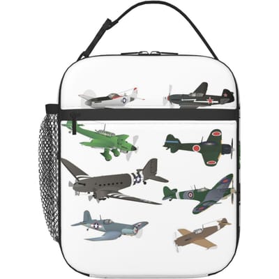 Meerdere WOII Vliegtuigen Geïsoleerde Lunchtas voor Vrouwen Kinderen Draagbare Voedseldozen Thermische Lunchbox Tote One Size black