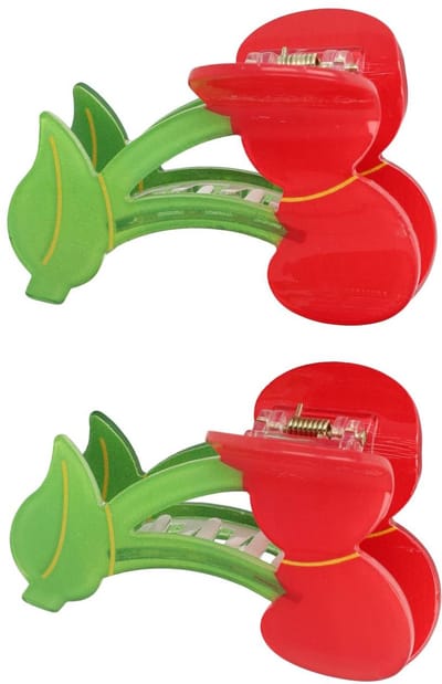Haarsoires Haarspeld Haarklemmen 8cm – XL Fruitvorm – Kersen – Rood – Set van 2 - Haarclip Klem - Hair Claw - voor Opsteken Haar - Hair Clip - Decoratieve Haaraccessoire