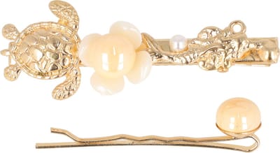 Haarsoires Haarspeld Duckklem & Schuifspeldje 6,5cm – Schildpad Vis Bloem – Metaal – Goud – Set van 2 - Sterke Haarclip voor Styling & Dagelijks Gebruik - Hair Clip - Decoratieve Haaraccessoire