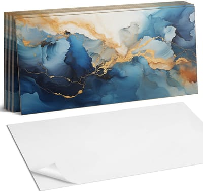 Coloray Plaktegels - Abstract patroon met golven Zelfklevende Wandtegels - 40 cm x 20 cm - Blauw Plaktegels - 10 stuks - Rechthoek PVC Tegels - Plaktegels Badkamer - Vloertegels Zelfklevend - Vinyl Tegels Zelfklevend - Portugese Tegels