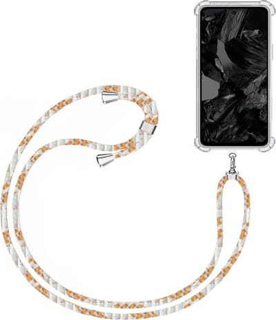 Telefoonkoord + Hoesje Geschikt voor Google Pixel 8a - Lengte Verstelbaar - Telefoonketting - Shock Proof Case - Wit Goud