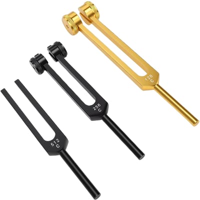 Jeu de diapasons en alliage d'aluminium 128 Hz 256 Hz 512 Hz avec base pour l'équilibrage des chakras, le yoga, la méditation