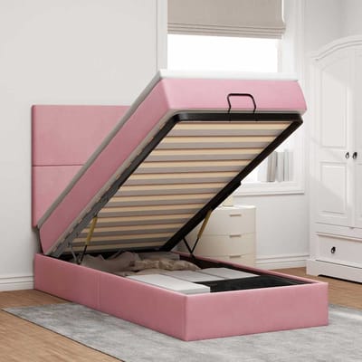 vidaXL - Ottoman - bed - met - matrassen - en - LED's - 90x190cm - fluweel - roze