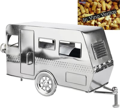 BRUBAKER Wijnfleshouder Caravan - Metalen Flessenhouder Camping - Wijncadeau voor Kampeerders - Flessenhouder Decoratie met Cadeaukaart