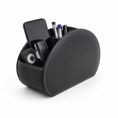 Afstandsbediening Organiser - Afstandsbediening Houder - Verbrede Multifunctionele Opbergdoos - 21.5x10x12 cm - Leren Tafel & Bureau Opbergdoos met 5 Vakken – Handige Organizer voor TV, Media & Kleine Accessoires – Zwart