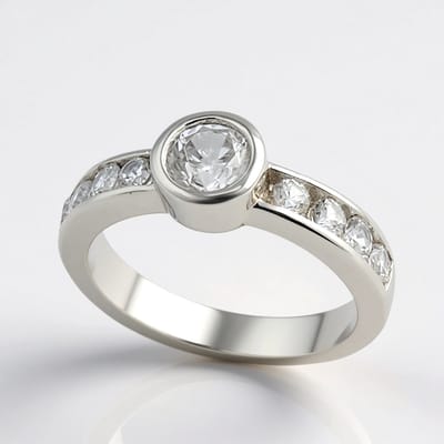 Cavill - Zilveren ring 925 sterling met Cambodjaanse ronde zirkoon 0.72 ct en 8 kanaal gezette zirkonen 1.368 ct - Elegante damesring