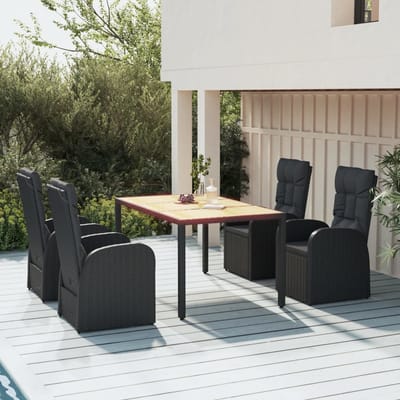 vidaXL - 5-delige - Tuinset - met - kussens - poly - rattan - zwart