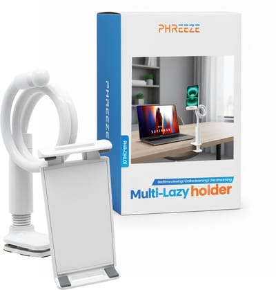 Tablet Houder - Verstelbaar - 360 Graden Draaibaar - Voor Bureau en Bed - Klem - Geschikt voor iPad - Universeel - Wit