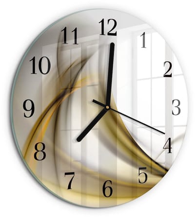 Tulup Wandklok - Abstracte lijnen Wandklok Glas Met Motief - 30fi cm - Geel Decoratieve Glazen Klok - Zwarte Handen - Ronde Wandklok - Glazen Klok Met Print - Wandklok Glas Met Motief