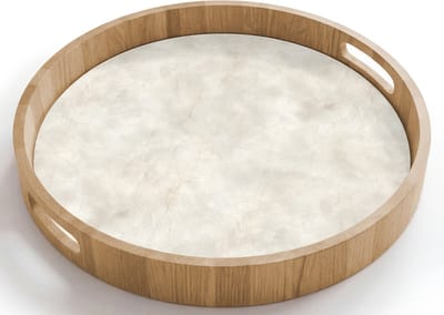 Dienblad rond 40x40 cm - Schootdienblad hout - Crèmebeige - Marmer - Aders - Borrelplank rechthoek - Plateau houten dienbladen