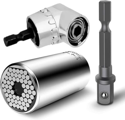 Universele Dopsleutel - Multifunctioneel Gereedschap - Klus Klussen - Past op 7-19 mm - Inclusief Hoekboor - Zilver