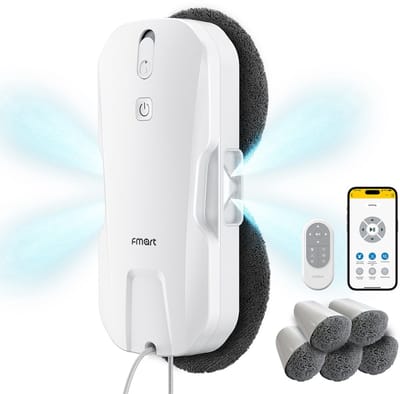 Fmart T11 Raamreinigingsrobot, 10 reinigingsdoeken, automatisch vierrichtig sproeisysteem, driedubbel veiligheidssysteem, intelligente navigatie, bediening via afstandsbediening, geschikt voor alle gladde oppervlakken