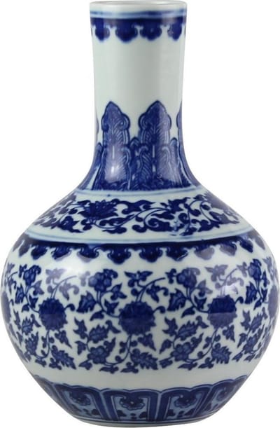 Fine Asianliving Chinese Vaas Porselein Lotus Blauw Wit D20xH30cm