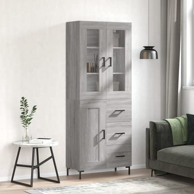 vidaXL - Hoge - kast - 69,5x34x180 - cm - bewerkt - hout - grijs - sonoma - eikenkleurig