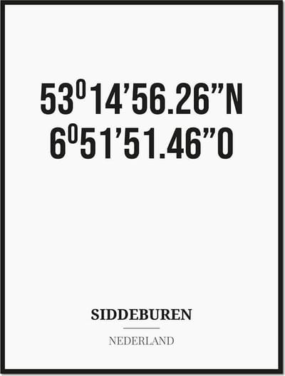 Poster/kaart SIDDEBUREN met coördinaten