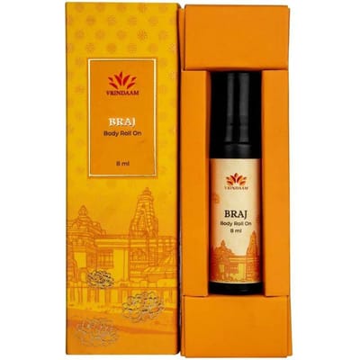 Braj olie roller (8 ml), Braj Aromatische Olie Rollerflesje, Vrindaam 10.5875 yellow