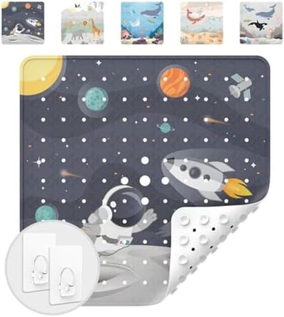 PromoHome Antislip Douchemat voor Kinderen en Volwassenen - 53x53 cm Vierkante Badmat - BPA-vrij PVC Materiaal - Wasmachinebestendig - Inclusief Ophanghaken - Schimmelbestendig