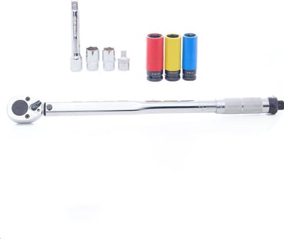 VENTON Momentsleutelset 1/2 inch Professionele Set, 3/8 inch Adapter, 10-210 Nm, 17 mm 19 mm 21 mm Doppen, Nauwkeurig Auto Gereedschap voor het Verwisselen van Wielen met Omschakelbare Ratsel, Dopsleutel