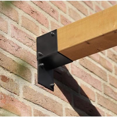 Pergola Muurbevestiging - Hoekstuk Balk - Pergola Bouwen - Rechts Zwart Gecoat - 20 x 20 cm - Zwart