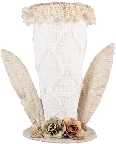 Clayre & Eef Decoratie Beeld Hoed 16x16x27 cm Wit Textiel Konijn
