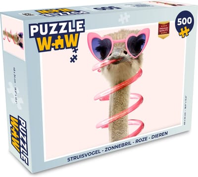 Puzzel Struisvogel - Zonnebril - Roze - Dieren - Legpuzzel - Puzzel 500 stukjes