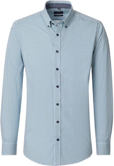 CASA MODA Sport casual fit overhemd - popeline - wit met blauw en groen dessin - Strijkvriendelijk - Boordmaat: 39 - 40
