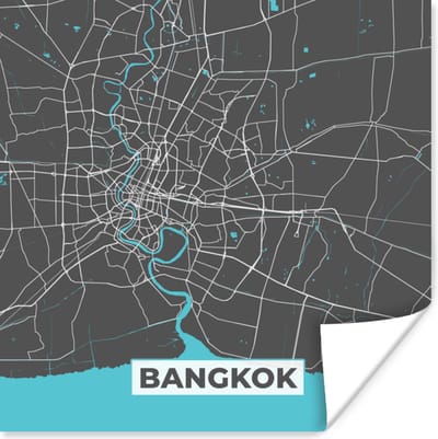 Poster Bangkok - Blauw - Plattegrond - Kaart - Stadskaart - 100x100 cm XXL