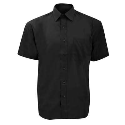 Russell Collectie Heren Korte Mouwen Poly-Katoen Easy Care Poplin Shirt (Zwart)