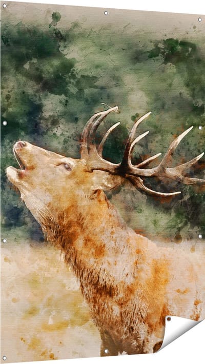 Gards Tuinposter Hert Aquarel - Abstract - 100x150 cm - Tuindoek - Tuindecoratie - Wanddecoratie buiten - Tuinschilderij
